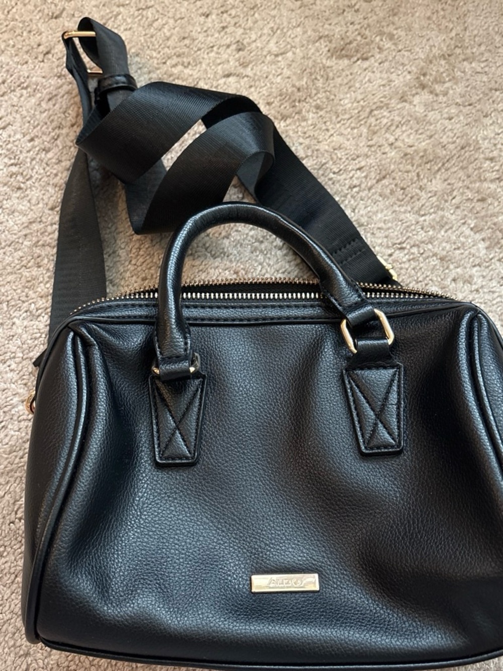 Aldo Black Pebbled Leather Mini Satchel with Crossbody Strap